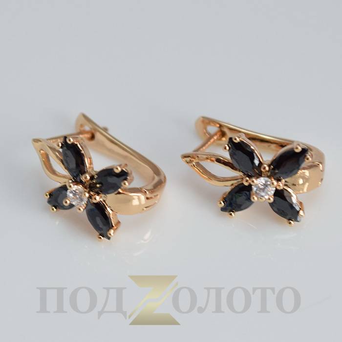 Серьги позолоченные с камнем