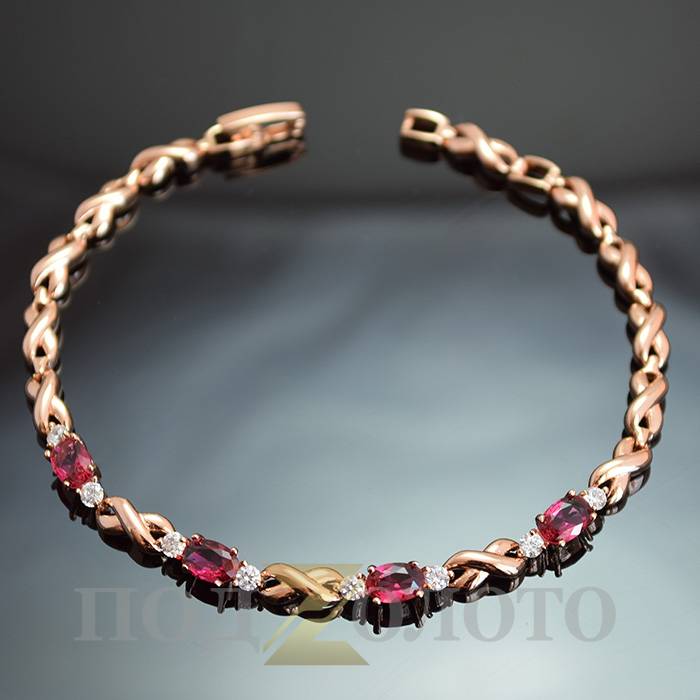 Женский браслет с розовыми и белыми фианитами